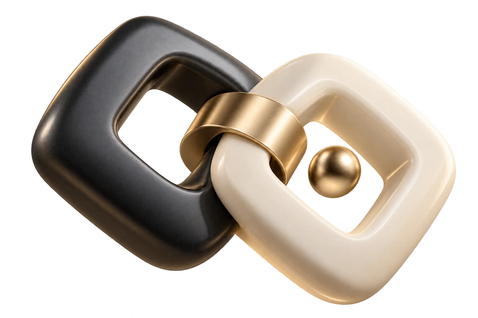Sculptural gold and ceramic modules representing tool integrations.